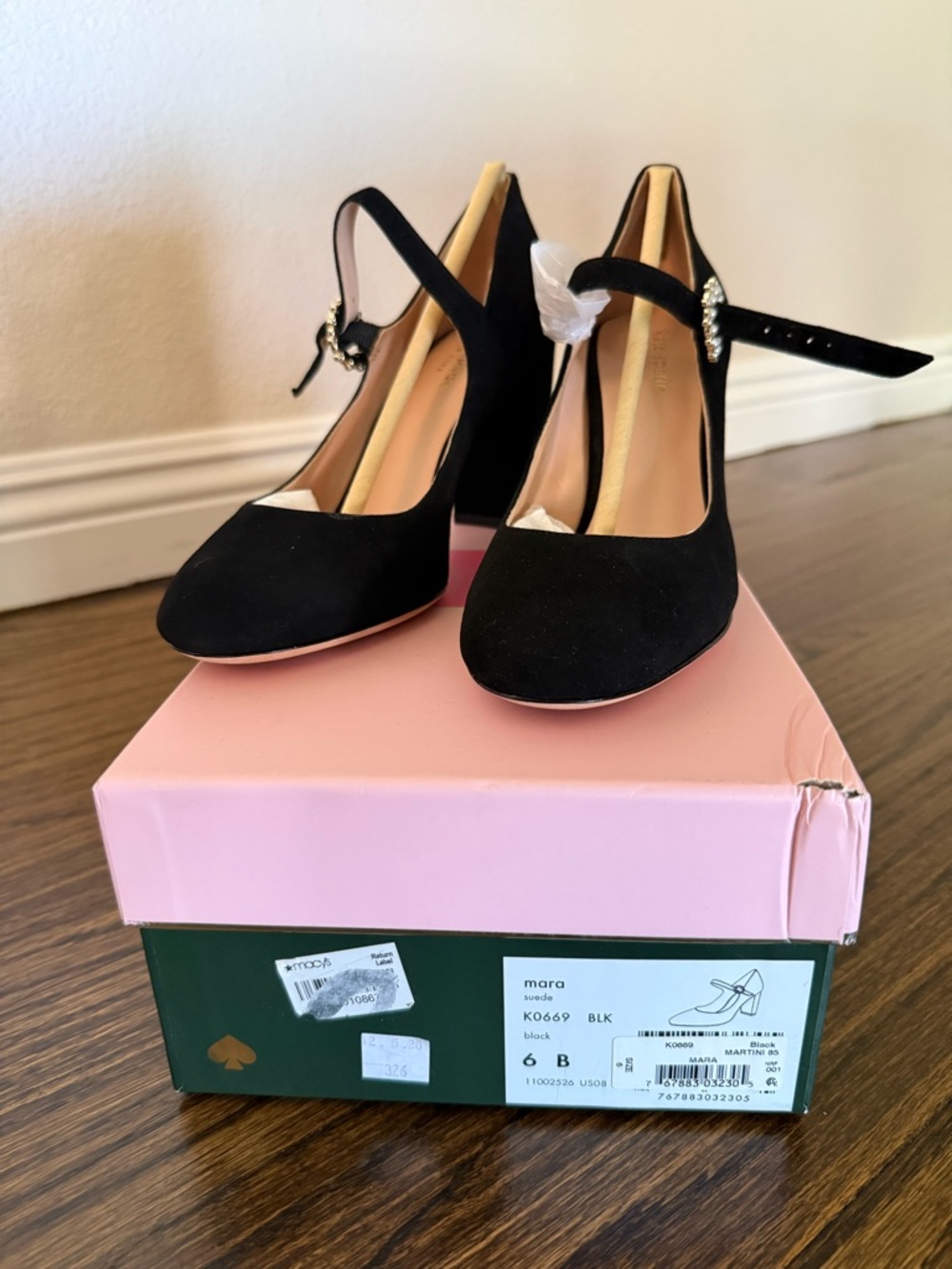 kate spade Black Suede Mary Jane Pumps with Jeweled Strap - Mara